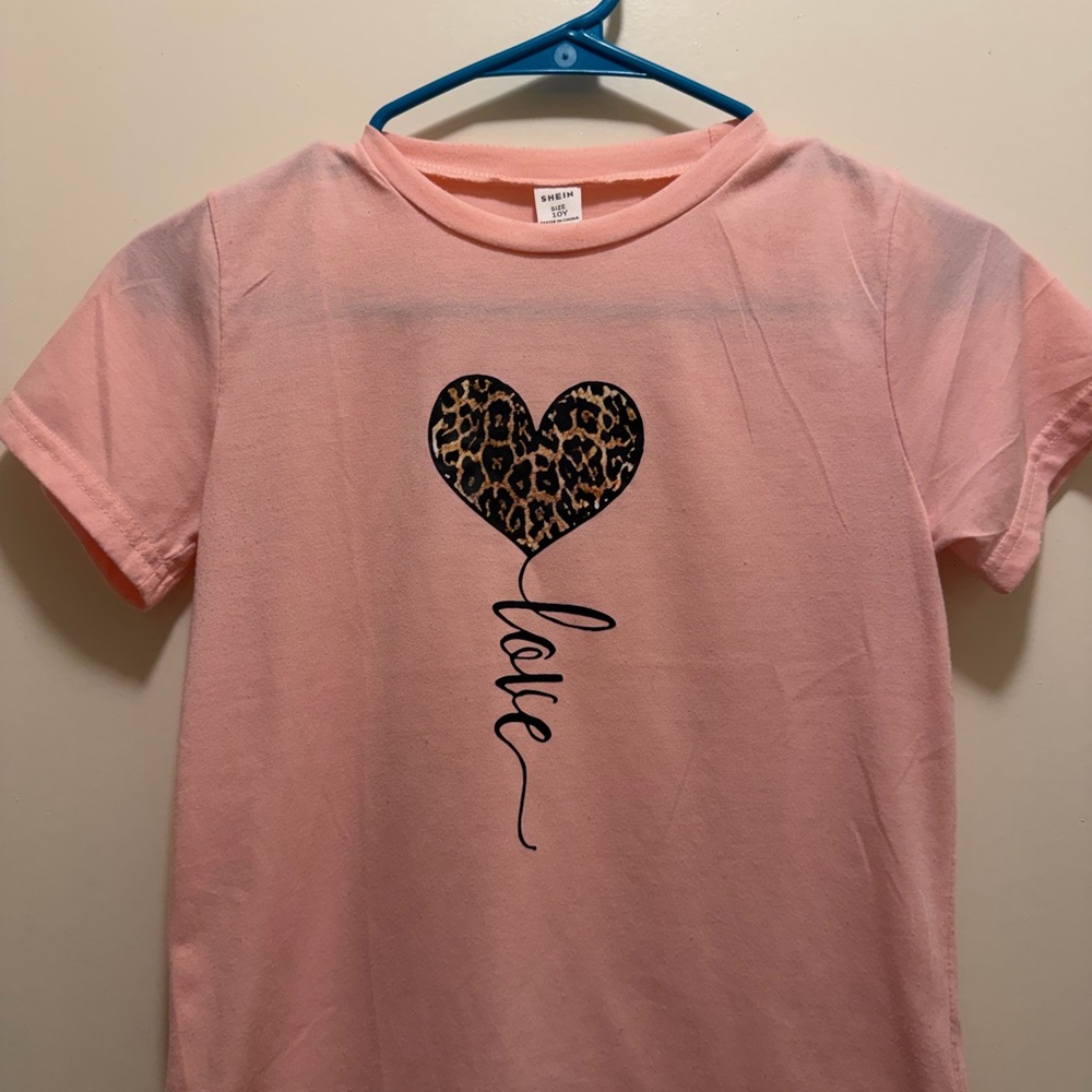 SHEIN Pink Tee with Leopard Heart 'Love' Graphic